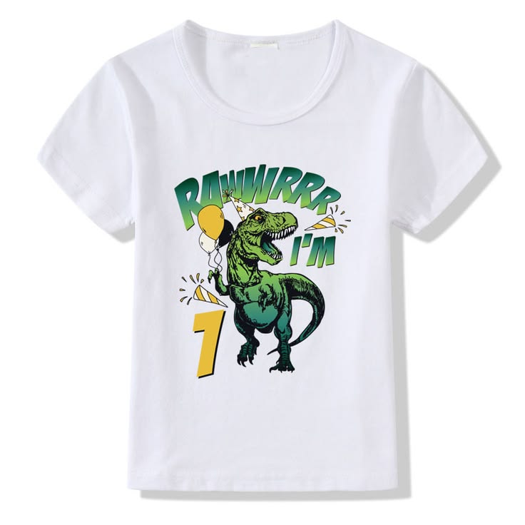 Funny 7th Birthday Dino Party Shirt for Kids