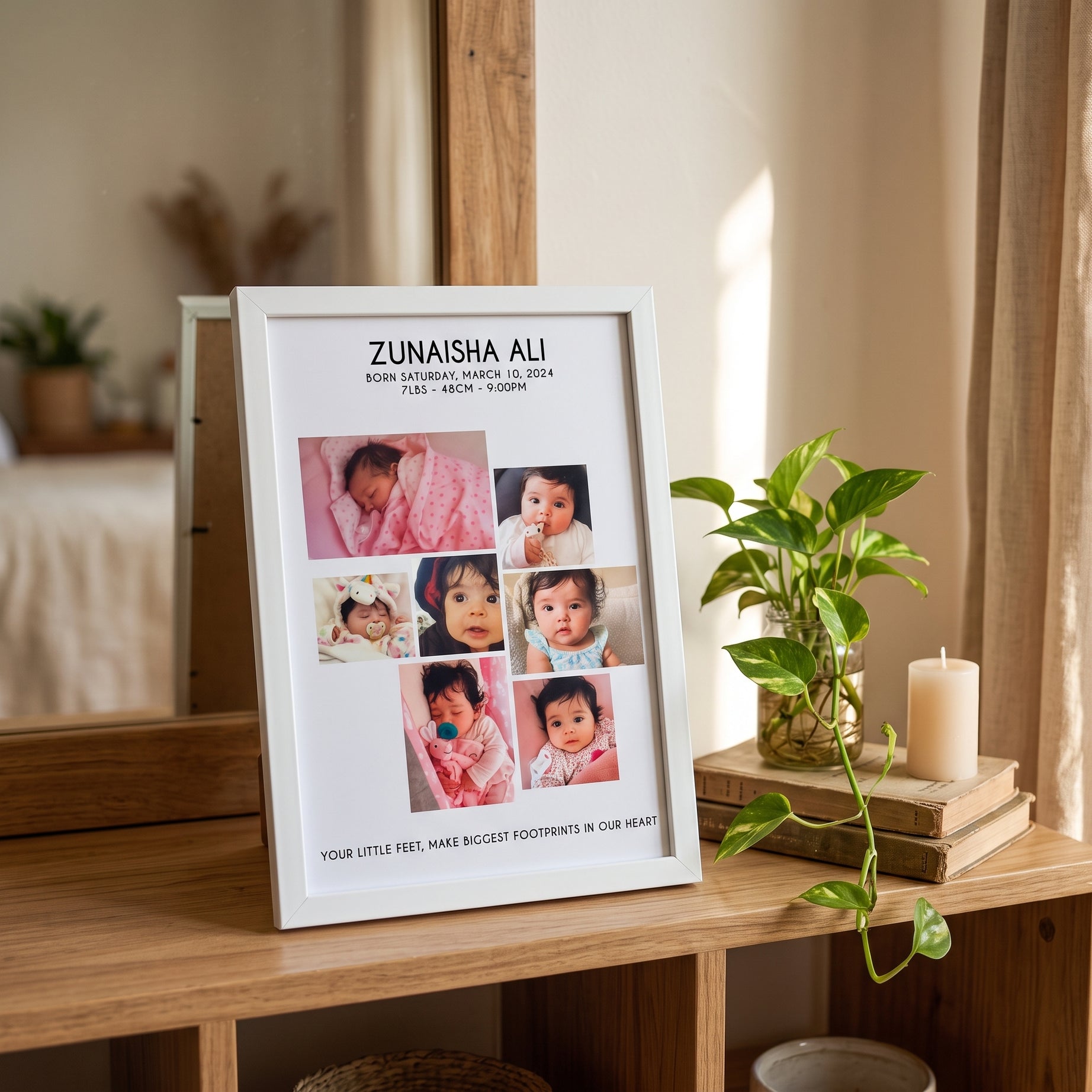 Personalized Baby Photo Collage Frame – First Year Milestones & Birth