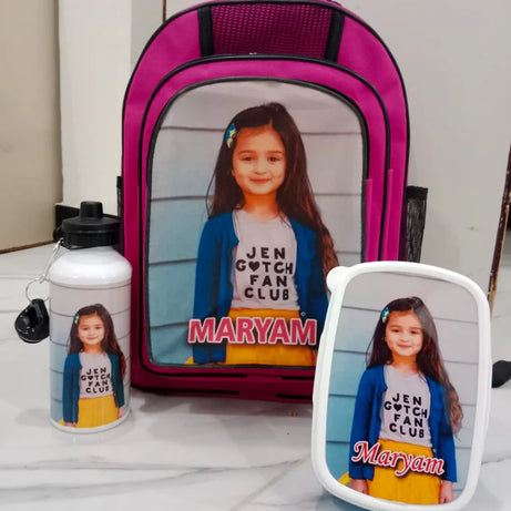 Personalized School Bag Lunch box and Bottle
customized school bags
picture bag
school name bag for kids