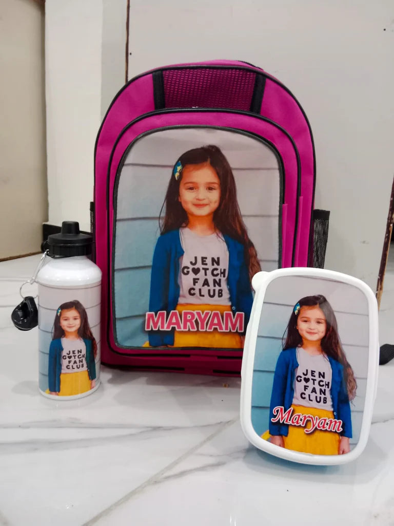 Personalized School Bag Lunch box and Bottle
customized school bags
picture bag
school name bag for kids